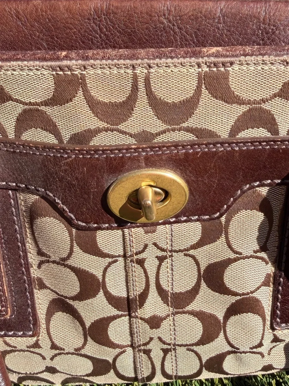 Vintage Coach Signature Canvas Shoulder Bag in Tan and Brown